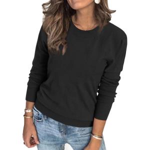Arach&Cloz Women’s Soft Knit Sweater Fall Dressy Casual Pullover Tops(A-black)