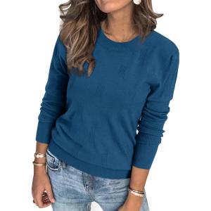 Arach&Cloz Women’s Soft Knit Sweater Fall Dressy Casual Pullover Tops(A-blue)