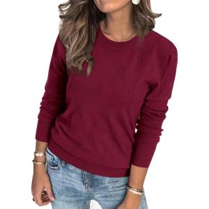 Arach&Cloz Women’s Soft Knit Sweater Fall Dressy Casual Pullover Tops(A-dark Red)