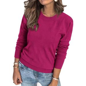 Arach&Cloz Women’s Soft Knit Sweater Fall Dressy Casual Pullover Tops(A-dark Rose)