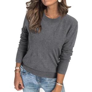 Arach&Cloz Women’s Soft Knit Sweater Fall Dressy Casual Pullover Tops(A-gray)