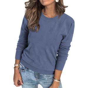 Arach&Cloz Women’s Soft Knit Sweater Fall Dressy Casual Pullover Tops(A-grey Blue)
