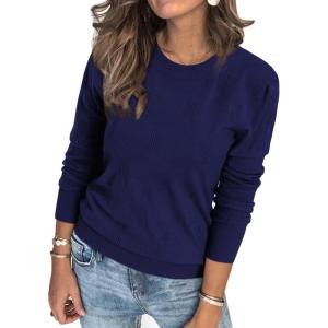 Arach&Cloz Women’s Soft Knit Sweater Fall Dressy Casual Pullover Tops(A-navy)