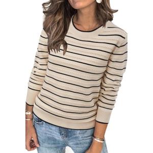Arach&Cloz Women’s Soft Knit Sweater Fall Dressy Casual Pullover Tops(Striped Apricot Black)