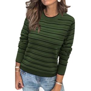 Arach&Cloz Women’s Soft Knit Sweater Fall Dressy Casual Pullover Tops(Striped Army Green Black)