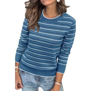 Arach&Cloz Women’s Soft Knit Sweater Fall Dressy Casual Pullover Tops(Striped Blue White)