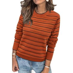 Arach&Cloz Women’s Soft Knit Sweater Fall Dressy Casual Pullover Tops(Striped Pumpkin Black)