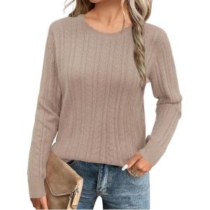 Arach&Cloz Women’s Summer Fall Scalloped Lace Cuff Crewneck Tops Textured Shirts(B-nutmeg)