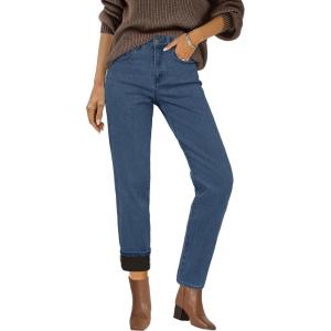 Arach&Cloz Women’s Thin Fleece Lined Jeans High Waisted Stretch Warm Straight Leg Pants 2025(Blue)
