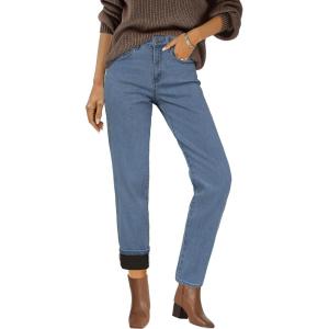 Arach&Cloz Women’s Thin Fleece Lined Jeans High Waisted Stretch Warm Straight Leg Pants 2025(Light Blue)