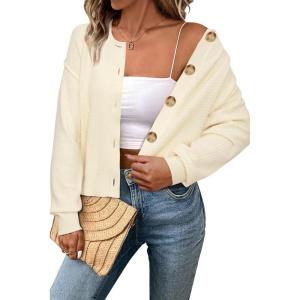 Arach&Cloz Womens Waffle Cropped Cardigan Ultra Stretchy 2025 Spring Soft Chunky Button Business Casual Sweaters(Apricot)