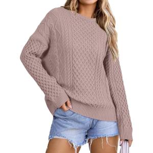 Arach&Cloz Women’s Wool Blend Cable Knit Fall Winter Chunky Oversized Sweaters 2025(Light Nutmeg)