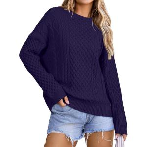 Arach&Cloz Women’s Wool Blend Cable Knit Fall Winter Chunky Oversized Sweaters 2025(Navy)
