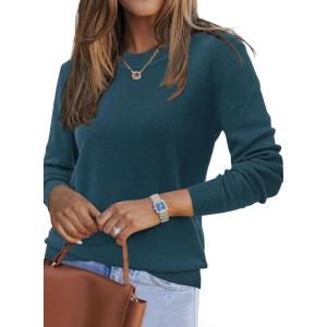 Arach&Cloz Women’s Wool Blend Classic Crew Neck Casual Fall Sweaters(A-bluish Green)
