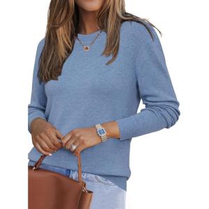 Arach&Cloz Women’s Wool Blend Classic Crew Neck Casual Fall Sweaters(A-light Blue)