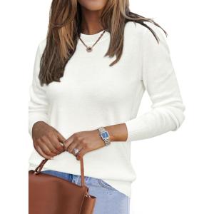 Arach&Cloz Women’s Wool Blend Classic Crew Neck Casual Fall Sweaters(A-white)