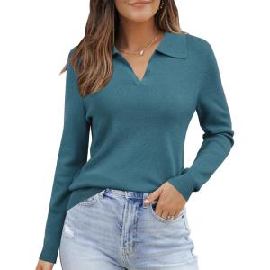 Arach&Cloz Women’s Wool Blend Collared Fall Pullover Sweaters Business Casual Outfits 2025(Blue)