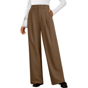 Arach&Cloz Women’s Wool Blend Elastic Waist Straight Leg Business Casual Pants 2025(Brown)