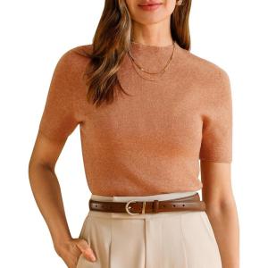 Arach&Cloz Women’s Wool Blend Fall Seamless Rip Resistant Tops Opaque Business Casual Shirts(Camel)