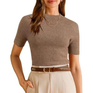 Arach&Cloz Women’s Wool Blend Fall Seamless Rip Resistant Tops Opaque Business Casual Shirts(Coffee)