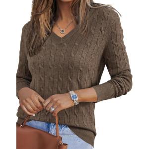 Arach&Cloz Women’s Wool Blend Fall Sweaters Business Casual Outfits(Cable-coffee)