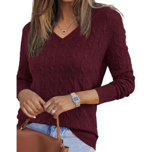 Arach&Cloz Women’s Wool Blend Fall Sweaters Business Casual Outfits(Cable-wine Red)