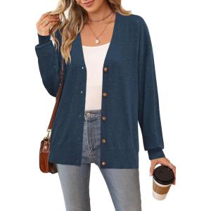Arach&Cloz Women’s Wool Blend Lightweight Fall Business Casual Cardigan Sweaters(Army Blue)