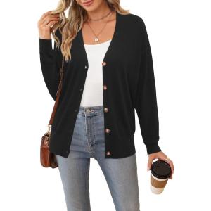 Arach&Cloz Women’s Wool Blend Lightweight Fall Business Casual Cardigan Sweaters(Black)