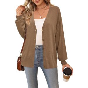 Arach&Cloz Women’s Wool Blend Lightweight Fall Business Casual Cardigan Sweaters(Camel)