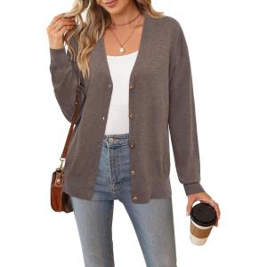 Arach&Cloz Women’s Wool Blend Lightweight Fall Business Casual Cardigan Sweaters(Coffee)