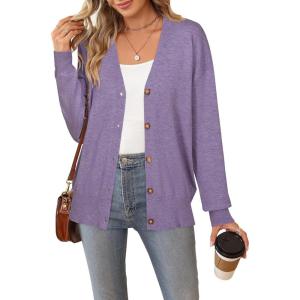 Arach&Cloz Women’s Wool Blend Lightweight Fall Business Casual Cardigan Sweaters(Elegant Purple)