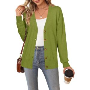 Arach&Cloz Women’s Wool Blend Lightweight Fall Business Casual Cardigan Sweaters(Grass Green)
