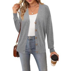 Arach&Cloz Women’s Wool Blend Lightweight Fall Business Casual Cardigan Sweaters(Gray)