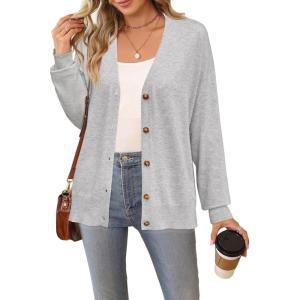 Arach&Cloz Women’s Wool Blend Lightweight Fall Business Casual Cardigan Sweaters(Light Gray)