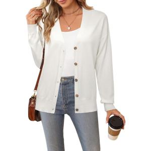 Arach&Cloz Women’s Wool Blend Lightweight Fall Business Casual Cardigan Sweaters(White)