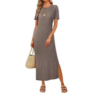 Arach&Cloz Women’s Wool Blend Lightweight Fall Casual T Shirts Maxi Dress 2025(Coffee)