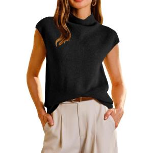 Arach&Cloz Women’s Wool Blend Mock Neck Business Casual Sweater Vest 2025 Fall(Black)