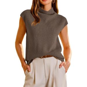 Arach&Cloz Women’s Wool Blend Mock Neck Business Casual Sweater Vest 2025 Fall(Coffee)