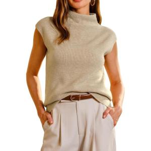 Arach&Cloz Women’s Wool Blend Mock Neck Business Casual Sweater Vest 2025 Fall(Khaki)