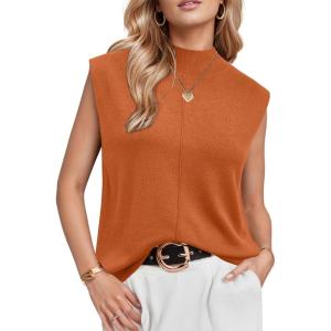 Arach&Cloz Women’s Wool Blend Mock Neck Sweaters Vest Business Casual Trendy Tops Fall Outfits 2025(Orange)