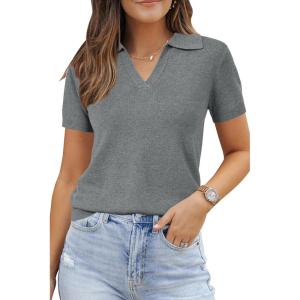 Arach&Cloz Women’s Wool Blend Summer Fall Tops Business Casual Polo Shirts 2025(Grey)