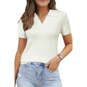 Arach&Cloz Women’s Wool Blend Summer Fall Tops Business Casual Polo Shirts 2025(Off-white)