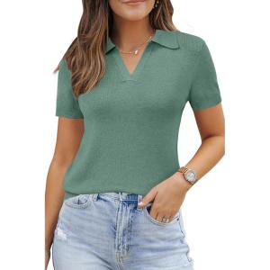 Arach&Cloz Women’s Wool Blend Summer Fall Tops Business Casual Polo Shirts 2025(Sage Green)
