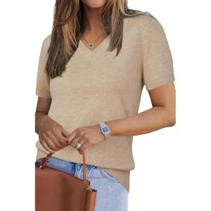 Arach&Cloz Women’s Wool Blend Summer Fall Tops Lightweight Business Casual Blouses(Apricot02)