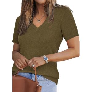 Arach&Cloz Women’s Wool Blend Summer Fall Tops Lightweight Business Casual Blouses(Brown Green)