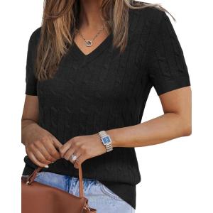 Arach&Cloz Women’s Wool Blend Summer Fall Tops Lightweight Business Casual Blouses(Cable-black02)