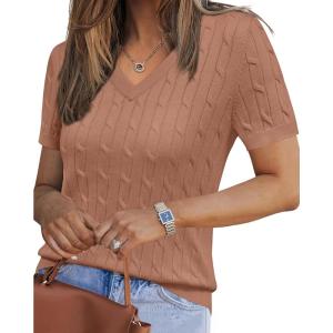 Arach&Cloz Women’s Wool Blend Summer Fall Tops Lightweight Business Casual Blouses(Cable-mocha Mousse)
