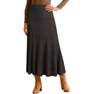 Arach&Cloz Women’s Wool Blend Wide Elastic Band A-Line Pleated Flowy Long Skirts 2025(Brown)