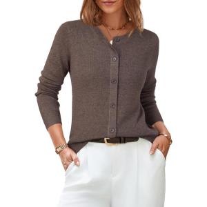 Arach&Cloz Women’s Wool Blended 2025 Fall Cardigan Sweaters Lightweight Long Sleeve Business Casual Outfits Top(Coffee)