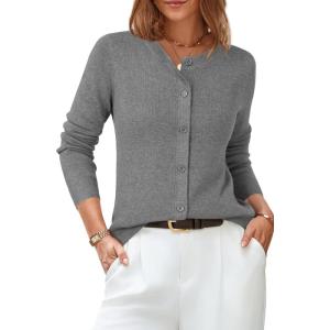 Arach&Cloz Women’s Wool Blended 2025 Fall Cardigan Sweaters Lightweight Long Sleeve Business Casual Outfits Top(Dark Gray)